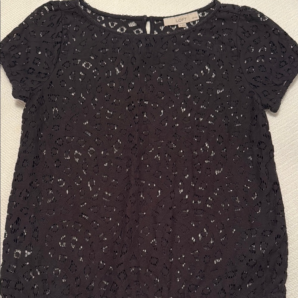 LOFT Black Lace Short Sleeve Blouse